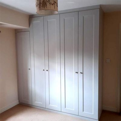 Custom Made Fitted Hinged Wardrobe in Light Grey by Peter Lee Hall